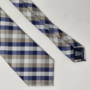 CHAPS RALPH LAUREN POLYESTER TIE GRAY BLUE WHITE BUFFALO PLAID 3" X 58"